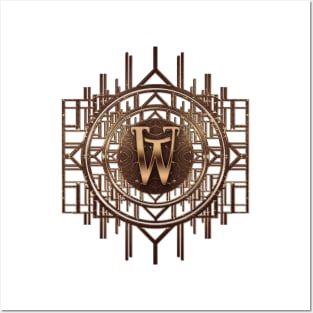 w letter art nouveau style in golden art deco pattern glamour alphabet monograms Posters and Art